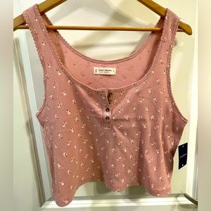 Women's Lucky Brand Pink Blush Floral Crop Tank Top NWT